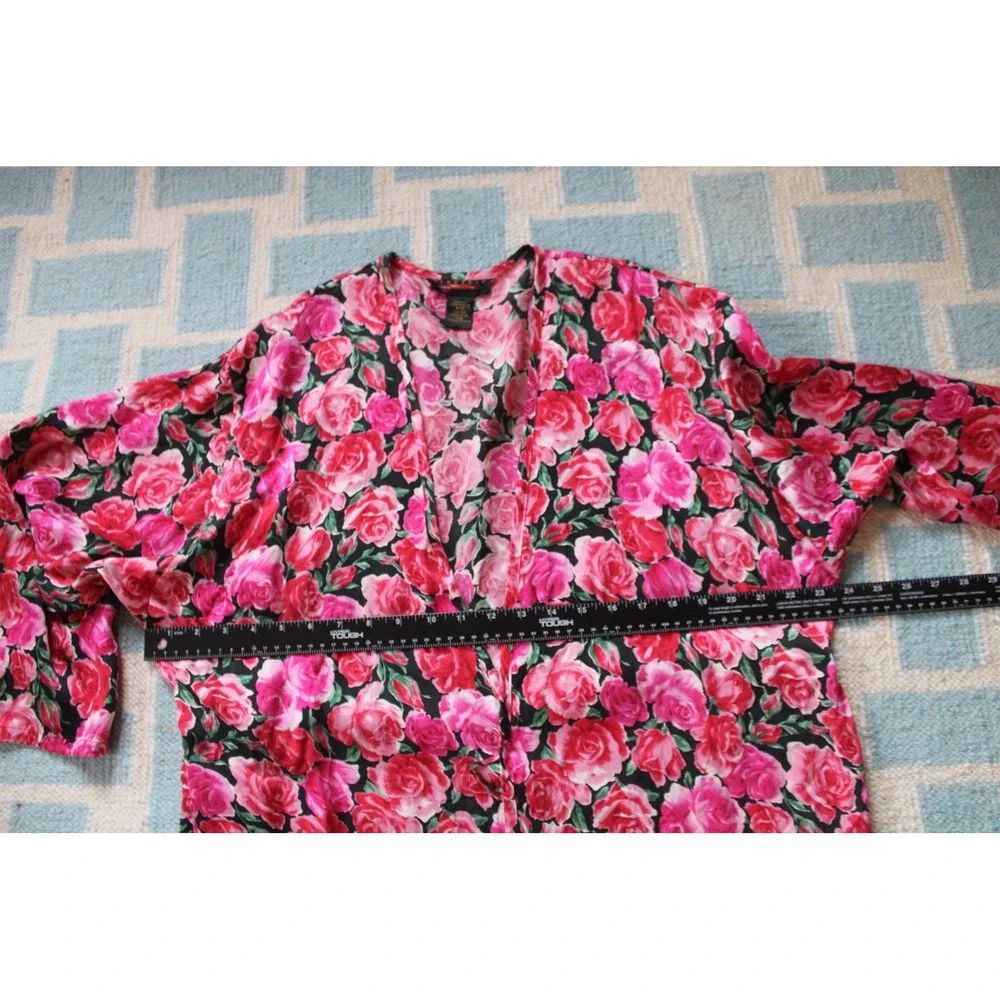 Vtg Victoria's Secret S Pink Floral Silk Maxi Robe Long Sleeve Belt Wrap Pocket